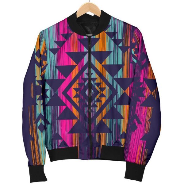 Native Tribal Aztec Pattern Print Bomber Jacket