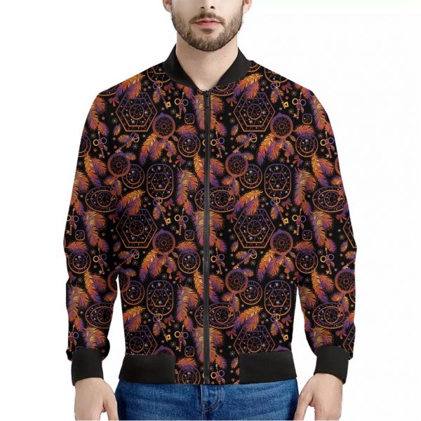 Native Tribal Dream Catcher Print Bomber Jacket