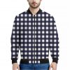 Navy And White Check Pattern Print Bomber Jacket