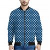 Navy And White Polka Dot Pattern Print Bomber Jacket