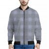 Navy Blue Prince of Wales Check Print Bomber Jacket