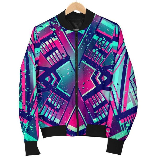 Neon Ethnic Aztec Trippy Print Bomber Jacket