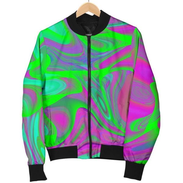 Neon Green Pink Psychedelic Trippy Print Bomber Jacket