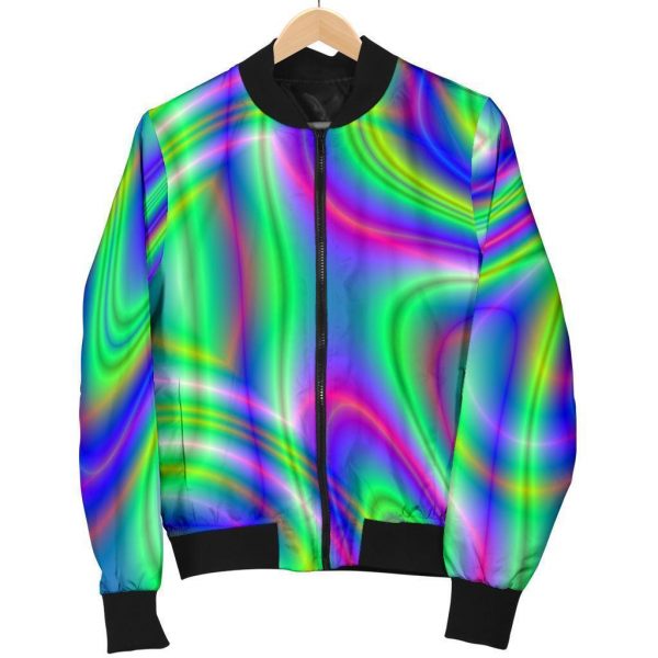 Neon Green Psychedelic Trippy Print Bomber Jacket