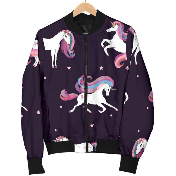 Night Girly Unicorn Pattern Print Bomber Jacket