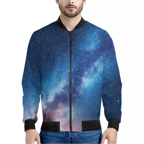 Night Sky Milky Way Print Bomber Jacket