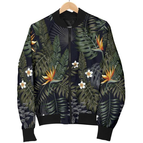 Night Tropical Hawaii Pattern Print Bomber Jacket