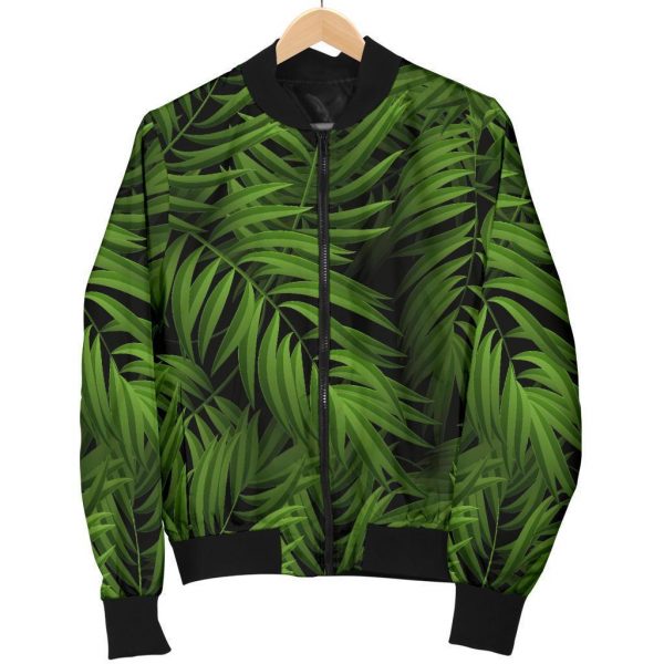 Night Tropical Palm Leaf Pattern Print Bomber Jacket