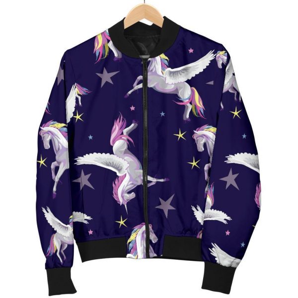 Night Winged Unicorn Pattern Print Bomber Jacket