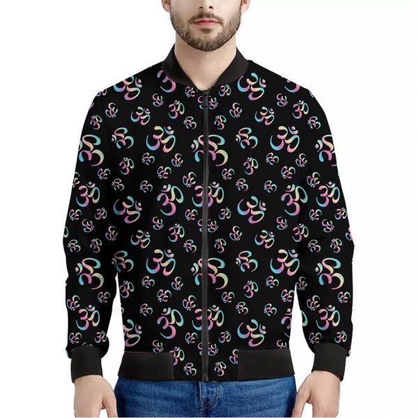 Om Sign Pattern Print Bomber Jacket