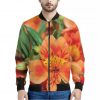 Orange Alstroemeria Print Bomber Jacket
