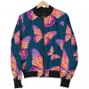 Orange And Purple Butterfly Print Bomber Jacket