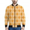 Orange Argyle Pattern Print Bomber Jacket