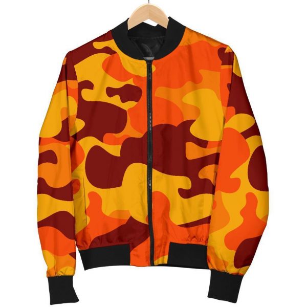 Orange Camouflage Print Bomber Jacket