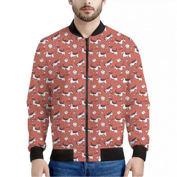 Orange Doodle Bull Terrier Pattern Print Bomber Jacket