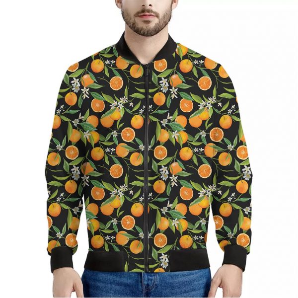 Orange Fruit Pattern Print Bomber Jacket