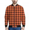 Orange Grey And White Plaid Print Bomber Jacket