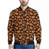 Orange Halloween Pumpkin Pattern Print Bomber Jacket