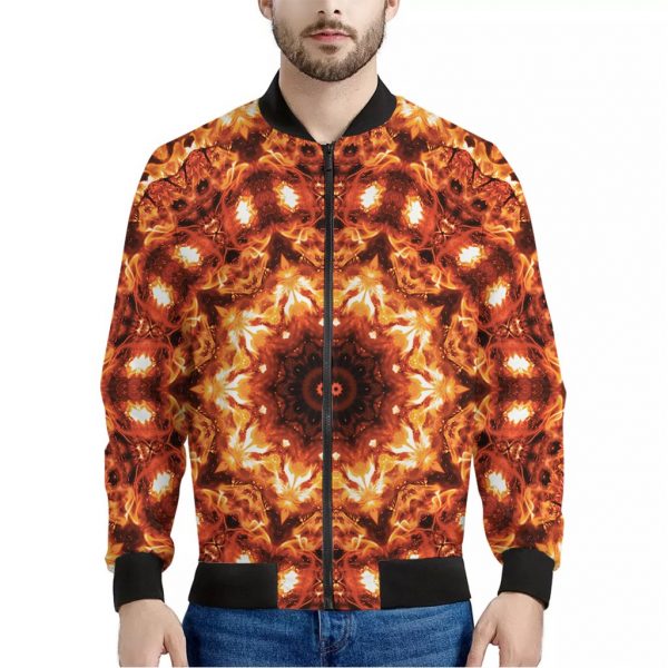 Orange Kaleidoscope Print Bomber Jacket