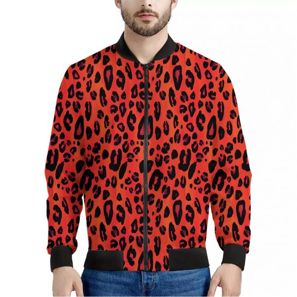 Orange Leopard Print Bomber Jacket