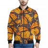 Orange Monarch Butterfly Pattern Print Bomber Jacket