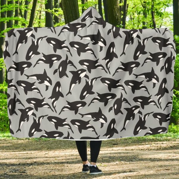 Orca Killer Whale Print Pattern Hooded Blanket Cloak Blanket