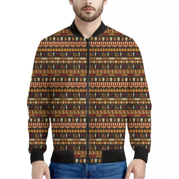 Ornament Egyptian Pattern Print Bomber Jacket