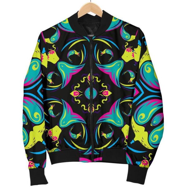 Ornament Psychedelic Trippy Print Bomber Jacket