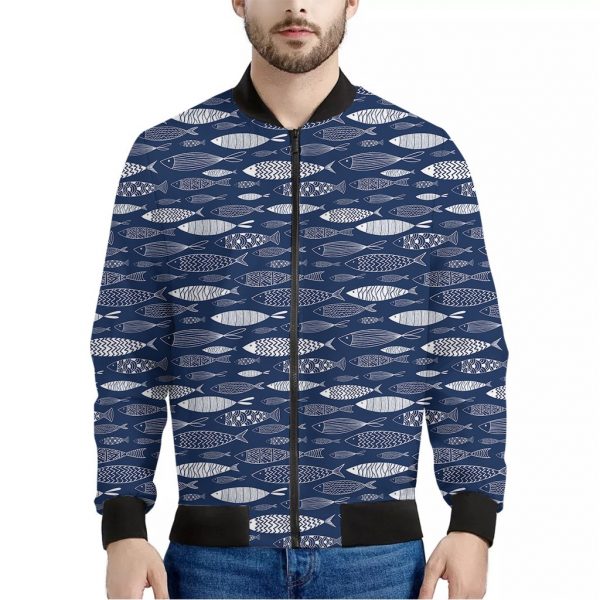 Ornamental Fish Pattern Print Bomber Jacket