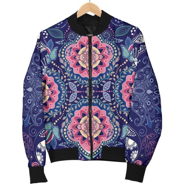 Ornamental Paisley Mandala Print Bomber Jacket