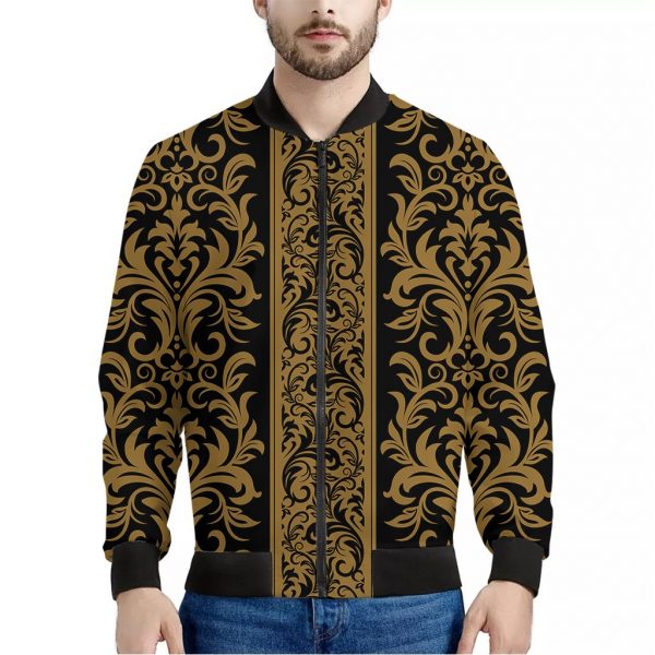 Ornamental Western Damask Print Bomber Jacket