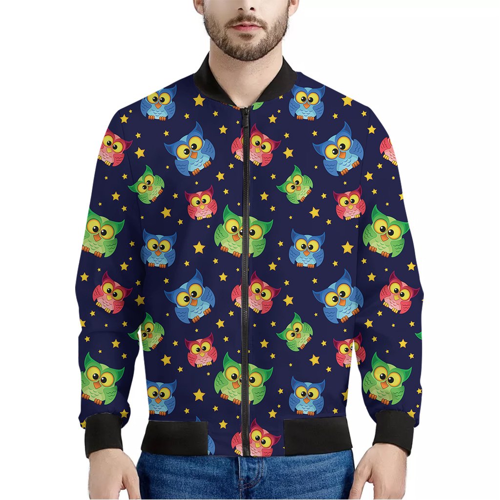 Owl-And-Star-Pattern-Print-Bomber-Jacket Owl And Star Pattern Print Bomber Jacket