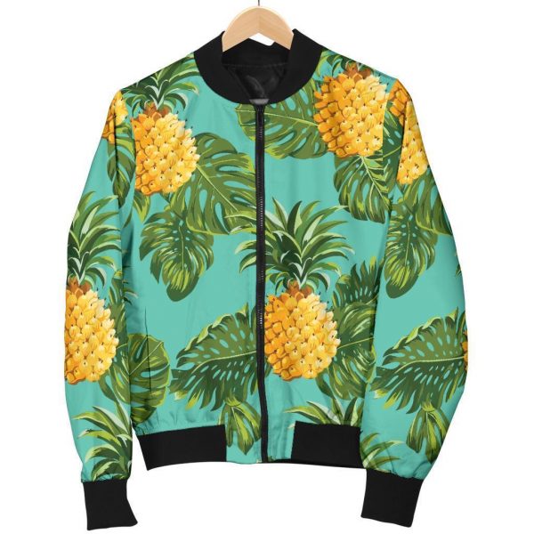 Palm Leaf Pineapple Pattern Print Bomber Jacket