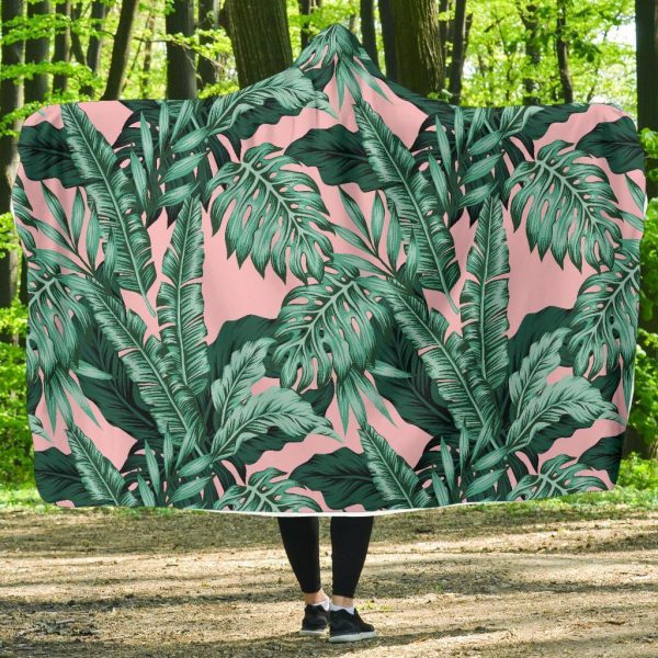 Palm Leaves Floral Tropical Hawaiian Pattern Print Hooded Blanket Cloak Blanket
