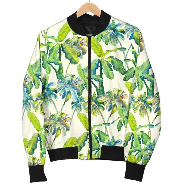 Palm Tree Banana Pattern Print Bomber Jacket