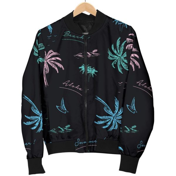 Palm Tree Summer Beach Pattern Print Bomber Jacket