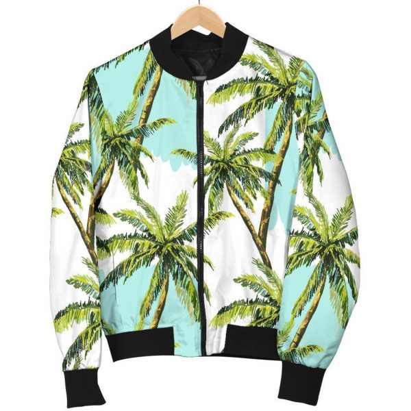 Palm Tree Tropical Pattern Print Bomber Jacket