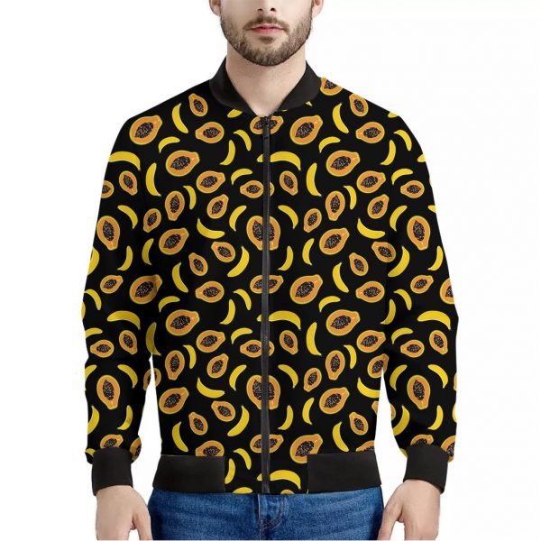 Papaya And Banana Pattern Print Bomber Jacket