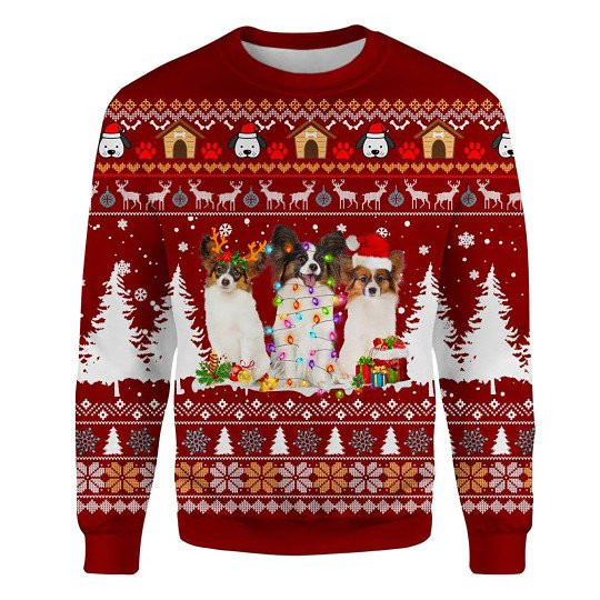 Papillon Ugly Christmas Sweatshirt Animal Dog Cat Sweater Unisex