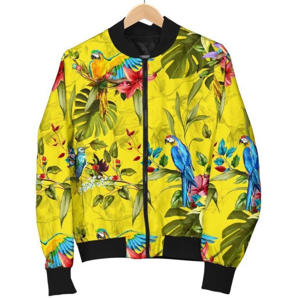 Parrot Tropical Pattern Print Bomber Jacket