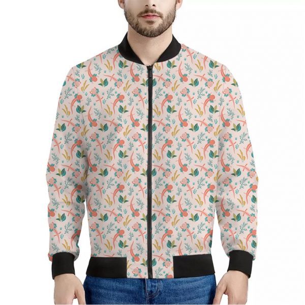 Pastel Axolotl Pattern Print Bomber Jacket