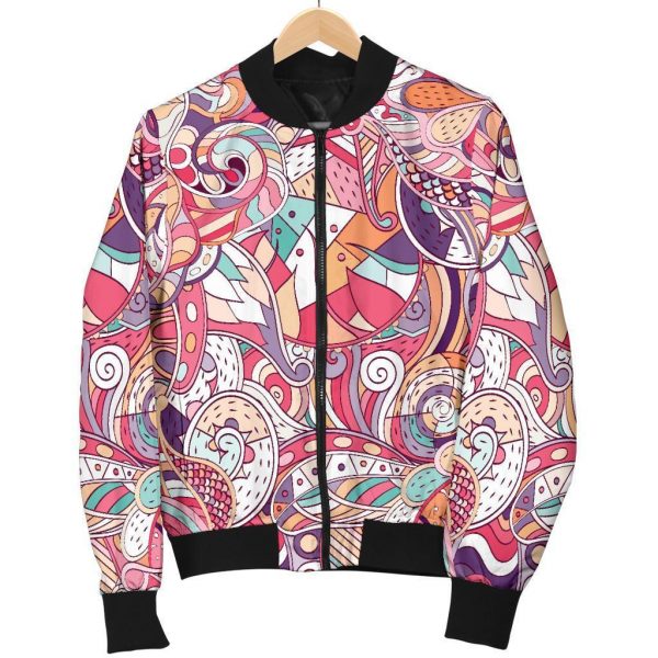 Pastel Bohemian Floral Pattern Print Bomber Jacket