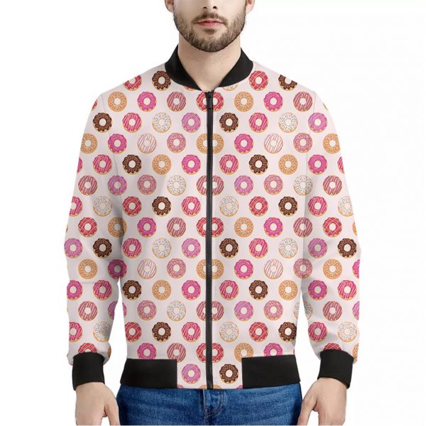 Pastel Donut Pattern Print Bomber Jacket