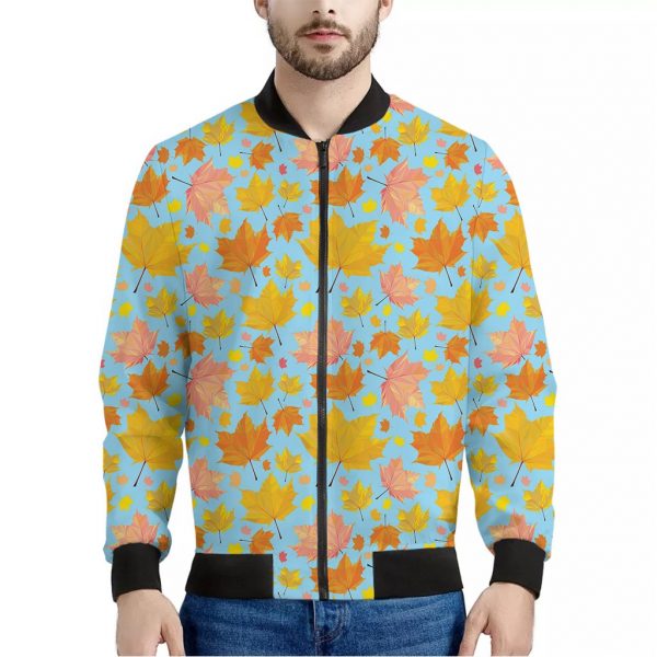 Pastel Maple Leaves Pattern Print Bomber Jacket