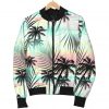 Pastel Palm Tree Pattern Print Bomber Jacket