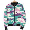 Pastel Teal And Purple Camouflage Print Bomber Jacket