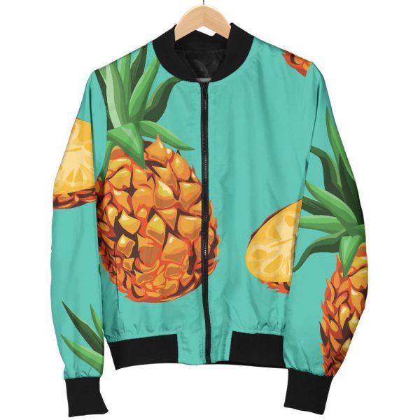 Pastel Turquoise Pineapple Pattern Print Bomber Jacket