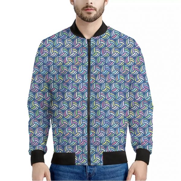 Pastel Volleyball Pattern Print Bomber Jacket