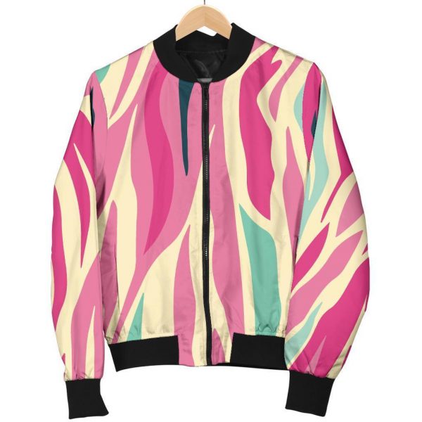 Pastel Zebra Pattern Print Bomber Jacket