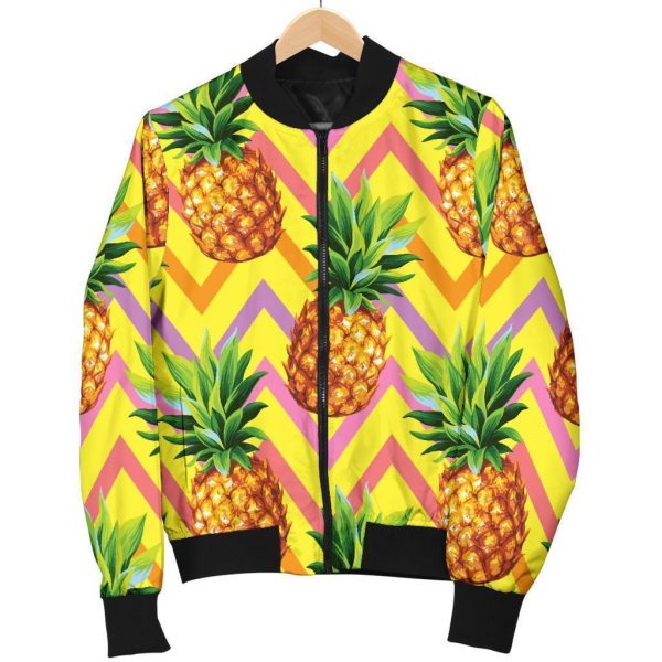 Pastel Zig Zag Pineapple Pattern Print Bomber Jacket